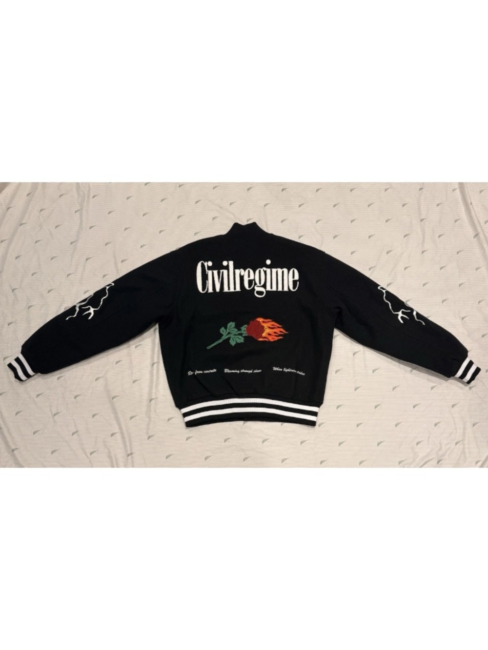 Civilregime Men's Black Varsity Jacket Snap Front Embroidered Logo Lined M
